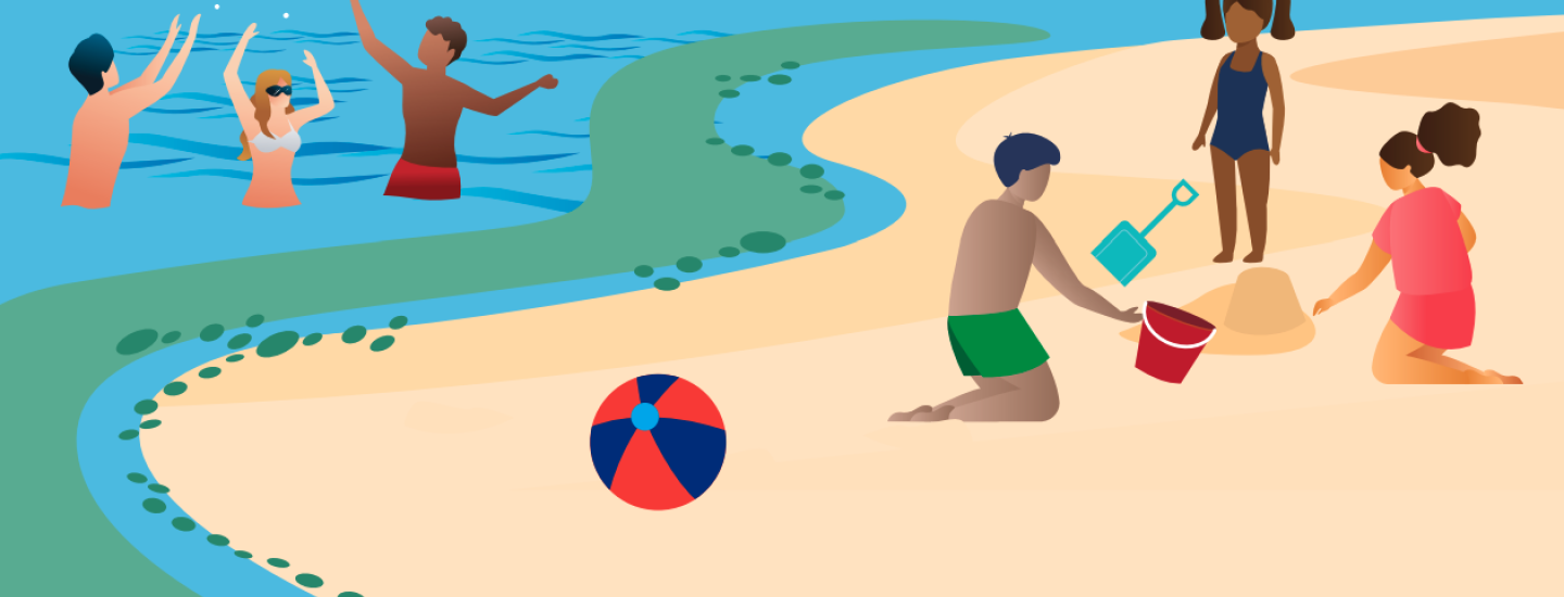 illustration of people at the beach where algal blooms are occurring